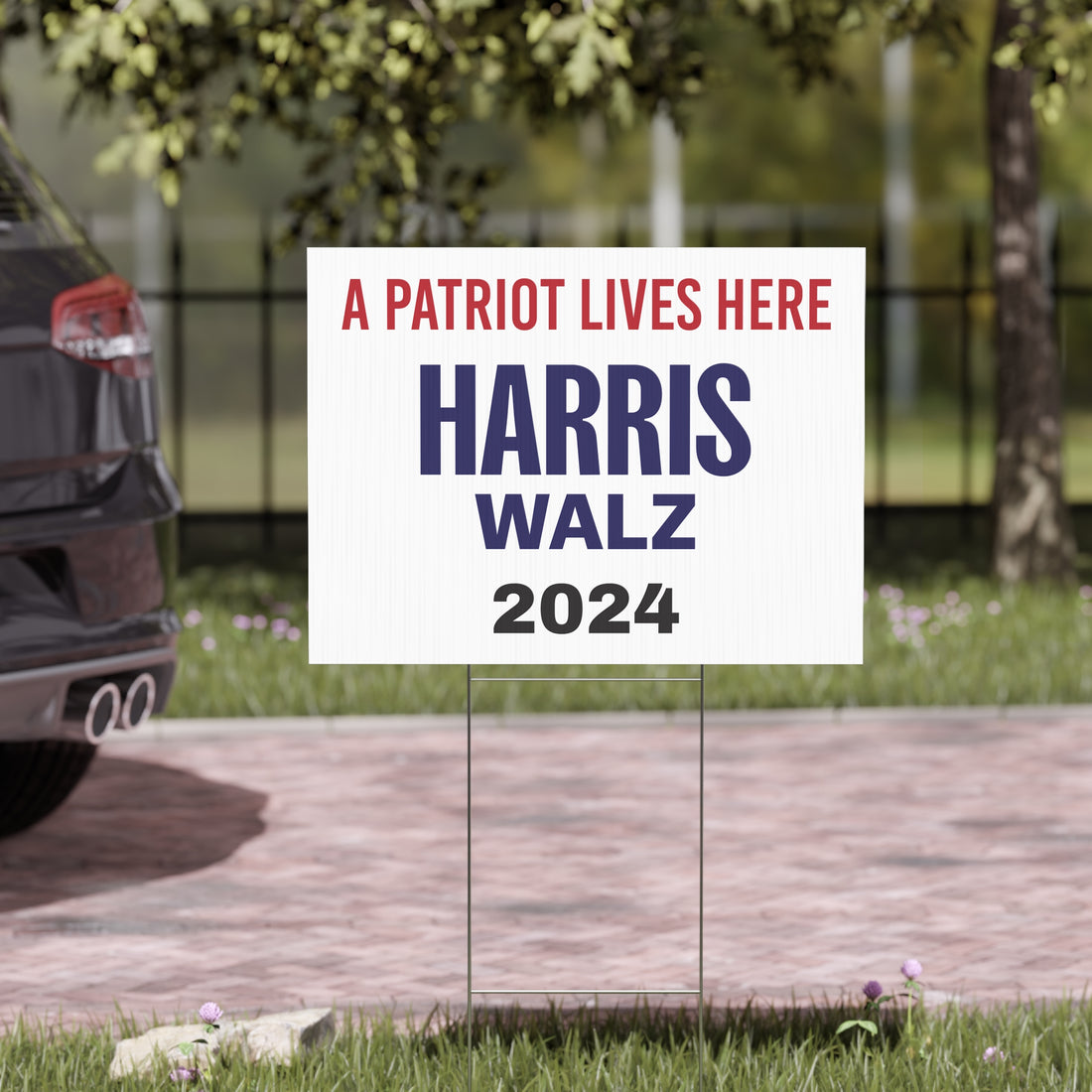 Patriot Lives Here - Harris/Walz White Yard Sign