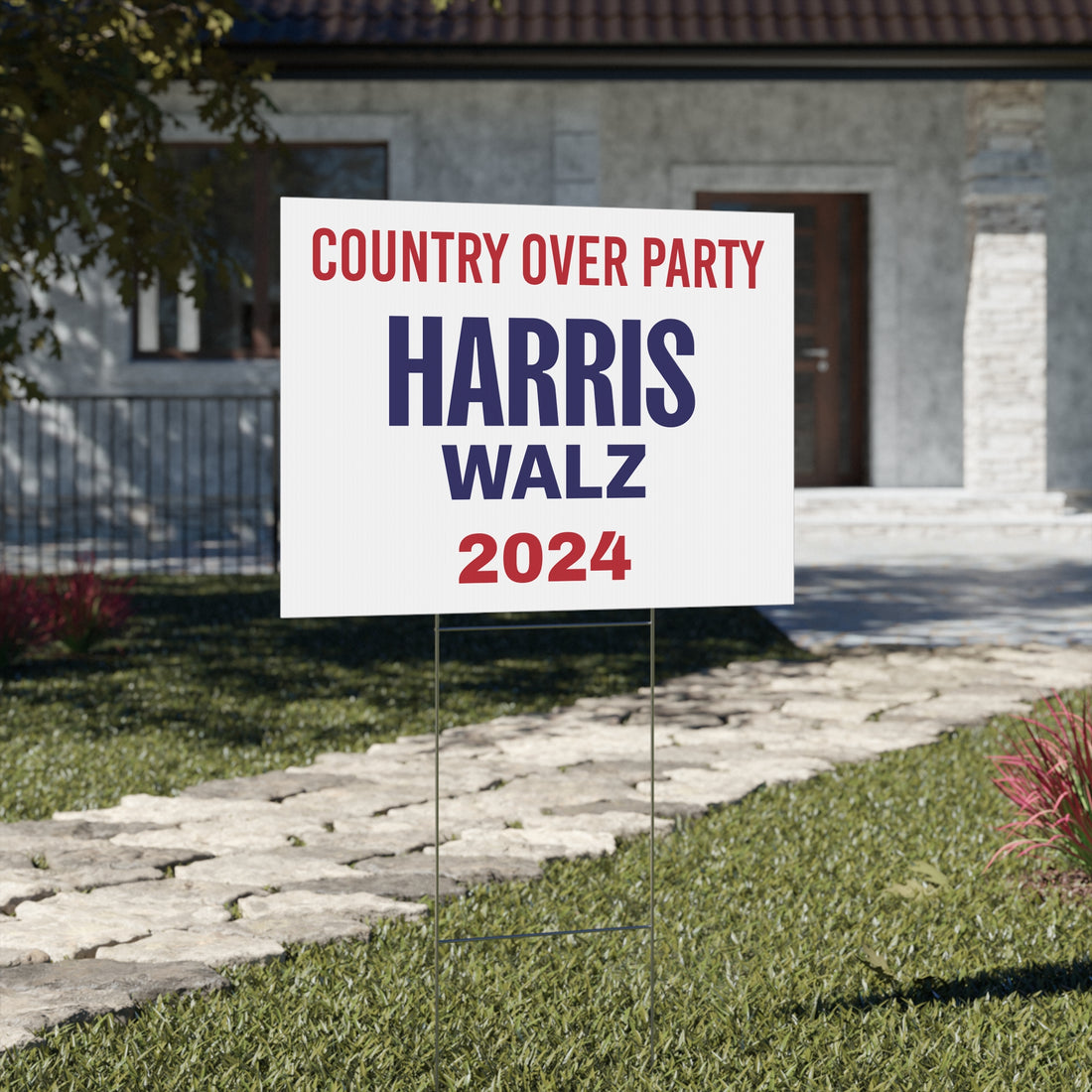 Country Over Party - Harris/Walz White Yard Sign